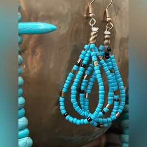 Turqouise i Dounle loop seed bead Earrings